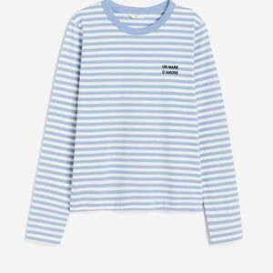 H&M Long Sleeve Stripped blue and white T shirt cotton- print nautical summer